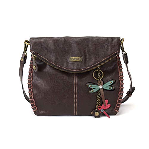 chala バッグ パッチ カバン かわいい CHALA Crossbody with Charming Dragonfly Keychain -9 Color options (Dark Brown_Leather Teal Dragonfly)chala バッグ パッチ カバン かわいい