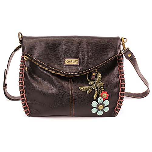 chala バッグ パッチ カバン かわいい CHALA Charming Crossbody Bag with Zipper Flap Top and Metal Chain - Dark Brown - Dragonflychala バッグ パッチ カバン かわいい
