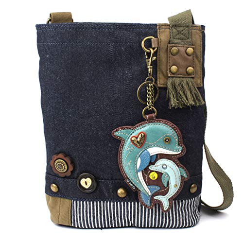 chala バッグ パッチ カバン かわいい CHALA Patch Cross-Body Women Handbag, Blue Denim Canvas Messenger Bag - Dolphin - Denimchala バッグ パッチ カバン かわいい