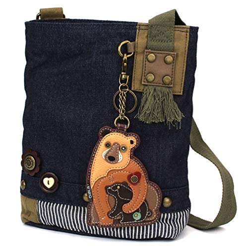 chala バッグ パッチ カバン かわいい Chala Patch Cross-Body Women Handbag, Blue Denim Canvas Messenger Bag - Two Bears - Denimchala バッグ パッチ カバン かわいい|angelica