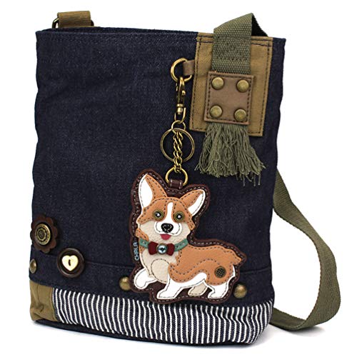 chala バッグ パッチ カバン かわいい Chala Patch Cross-Body Women Handbag, Blue Denim Canvas Messenger Bag - Corgi - Denimchala バッグ パッチ カバン かわいい