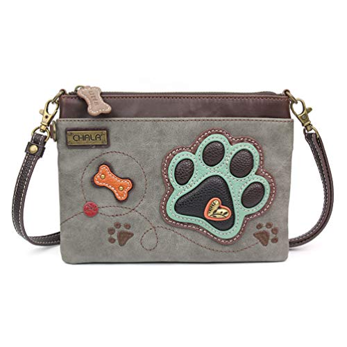 chala バッグ パッチ カバン かわいい Chala Mini Crossbody Phone Purse with 2 Adjustable Straps, Stone Grey- Paw, Smallchala バッグ パッチ カバン かわいい