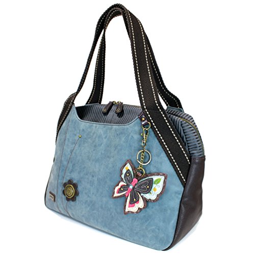 chala バッグ パッチ カバン かわいい Chala Handbag Bowling Zip Tote BUTTERFLY Large Bag Indigo Blue Pleatherchala バッグ パッチ カバン かわいい