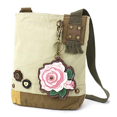 chala バッグ パッチ カバン かわいい CHALA Womens' Canvas Patch Crossbody Handbag with Keyfob- Sand (Pink Rose - Sand)chala バッグ パッチ カバン かわいい｜angelica