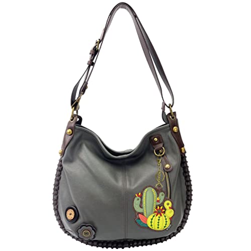 chala バッグ パッチ カバン かわいい CHALA Handbag Charming Cross-body or Shoulder Convertible Large Hobo Bag - Grey (Green Cactus)chala バッグ パッチ カバン かわいい｜angelica