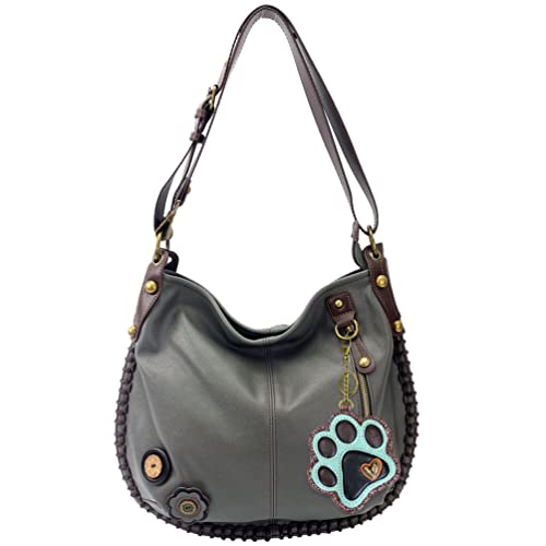 chala バッグ パッチ カバン かわいい CHALA Crossbody Handbag, Hobo Style, Casual, Soft, Large Bag Shoulder or Crossbody - Grey (Teal Paw Print)chala バッグ パッチ カバン かわいい|angelica