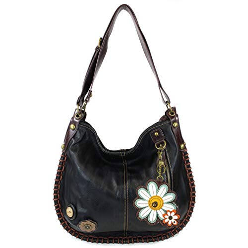 chala バッグ パッチ カバン かわいい CHALA Handbag Charming Black Cross-body or Shoulder Convertible Large Hobo Tote Bag - Black (Daisy)chala バッグ パッチ カバン かわいい｜angelica