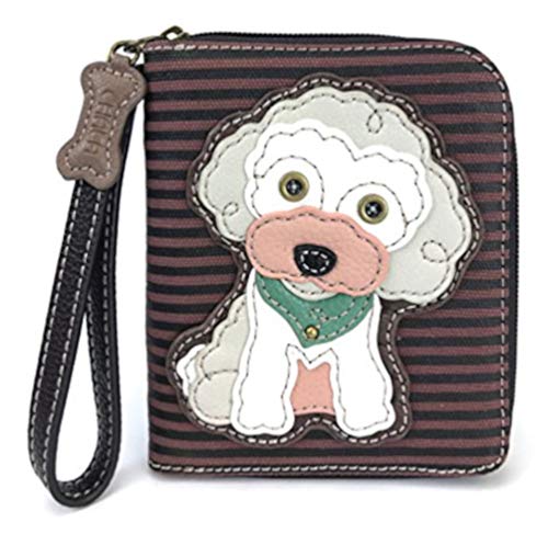 chala 紙入れ 継ぎ切れ ウォレット チャラ CHALA Zip Around Wallet, Wristlet, 8 Credit Card Slots, Sturdy Pu Leather - Poodle - Burgundy Stripechala 紙入れ 継ぎ切れ ウォレット チャラ