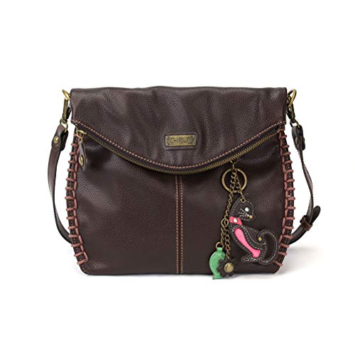 chala バッグ パッチ カバン かわいい CHALA Charming Crossbody Bag with Zipper Flap Top and Metal Chain - Dark Brown (s828-DB-Blackcat)chala バッグ パッチ カバン かわいい|angelica
