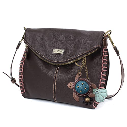 chala バッグ パッチ カバン かわいい Chala Charming Crossbody Bag Shoulder Handbag With Flap Top and Zipper Dark Brown (Mini Turtle with Seashell)chala バッグ パッチ カバン かわいい｜angelica