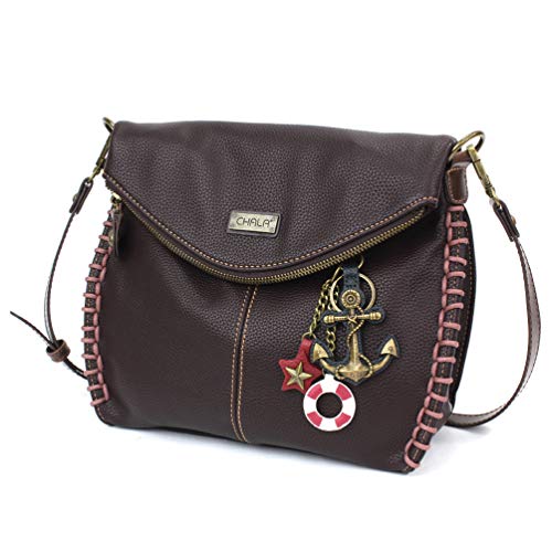 chala バッグ パッチ カバン かわいい CHALA Charming Crossbody Bag with Zipper Flap Top and Metal Chain - Dark Brown - Metal Anchorchala バッグ パッチ カバン かわいい