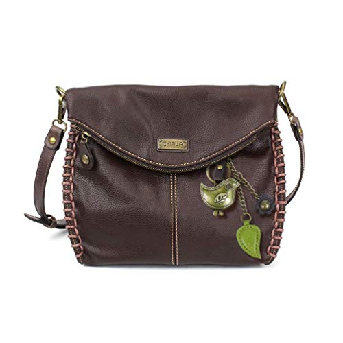 chala バッグ パッチ カバン かわいい Chala Charming Crossbody Bag with Zipper Flap Top and Metal Chain - Dark Brown - Birdchala バッグ パッチ カバン かわいい|angelica