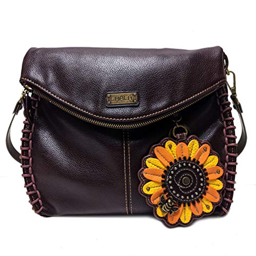 chala バッグ パッチ カバン かわいい CHALA Charming Crossbody Bag Shoulder Handbag With Flap Top and Zipper Dark Brown (Bee & Sunflower)chala バッグ パッチ カバン かわいい|angelica