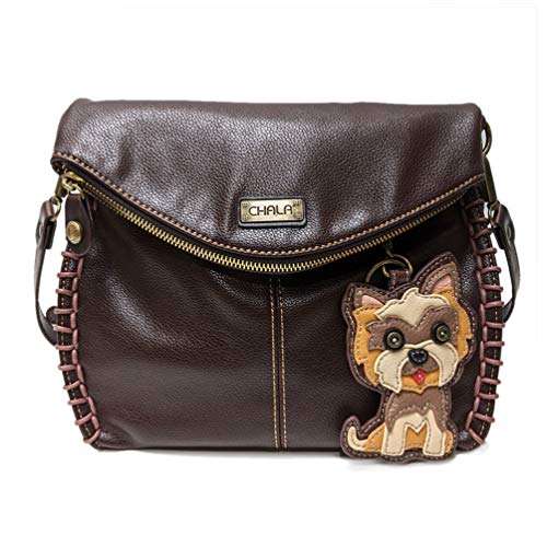 chala バッグ パッチ カバン かわいい CHALA Charming Crossbody Bag Shoulder Handbag With Flap Top and Zipper Dark Brown (Leather Yorkie)chala バッグ パッチ カバン かわいい