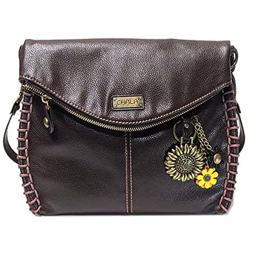 chala バッグ パッチ カバン かわいい Chala Charming Crossbody Bag Shoulder Handbag With Flap Top and Zipper Dark Brown (Metal Sunflower)chala バッグ パッチ カバン かわいい｜angelica