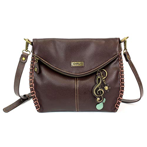 chala バッグ パッチ カバン かわいい Chala Charming Crossbody Bag with Zipper Flap Top and Metal Chain - Dark Brown - Treble Clefchala バッグ パッチ カバン かわいい