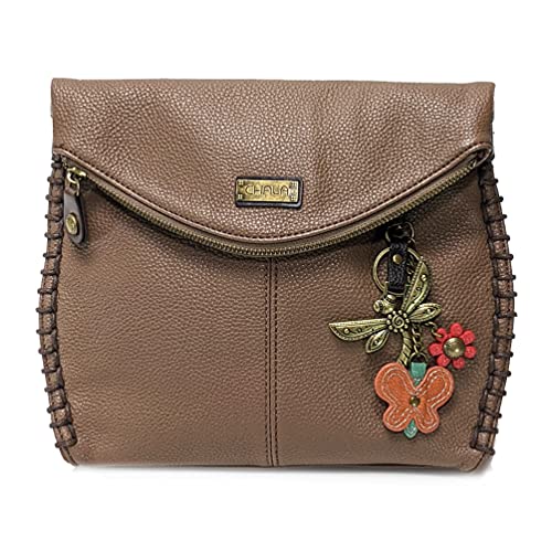 chala バッグ パッチ カバン かわいい Chala Charming Crossbody Bag Shoulder Handbag With Flap Top and Zipper Brown (Metal Dragonfly with Red Flower)chala バッグ パッチ カバン かわいい｜angelica