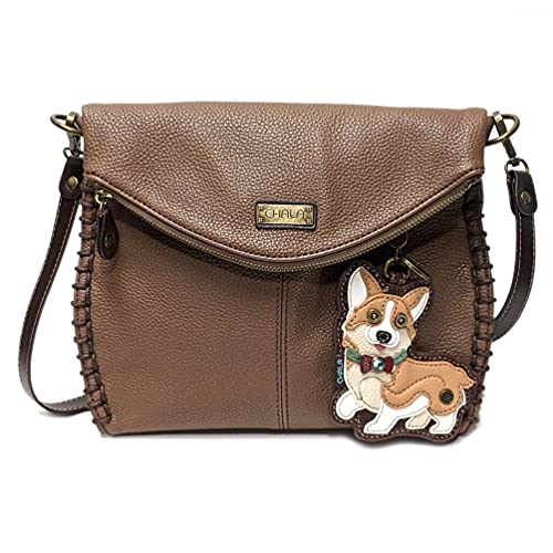 chala バッグ パッチ カバン かわいい Chala Charming Crossbody Bag Shoulder Handbag With Flap Top and Zipper Brown (Coin Purse_ Pembroke Corgi)chala バッグ パッチ カバン かわいい