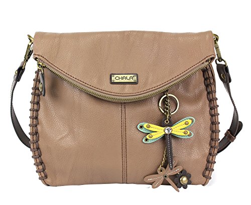 chala バッグ パッチ カバン かわいい CHALA Charming Crossbody Bag with Zipper Flap Top and Metal Chain - Light Brown - Mini Yellow Dragonflychala バッグ パッチ カバン かわいい