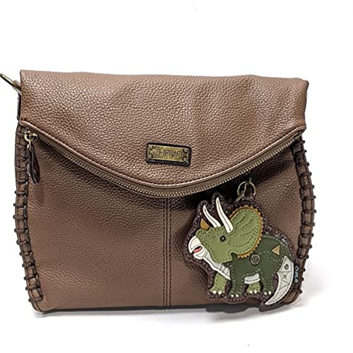 chala バッグ パッチ カバン かわいい Chala Charming Crossbody Bag Shoulder Handbag With Flap Top and Zipper Brown (Coin Purse_ Dinosaur Triceratops)chala バッグ パッチ カバン かわいい