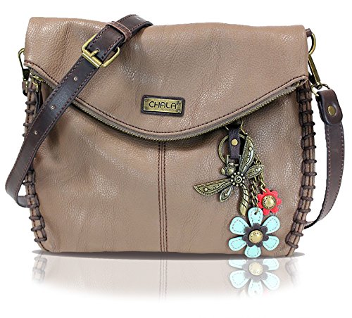 chala バッグ パッチ カバン かわいい Chala Charming Crossbody Bag Shoulder Handbag With Flap Top and Zipper Brown (Dragonfly with Teal Flower)chala バッグ パッチ カバン かわいい|angelica