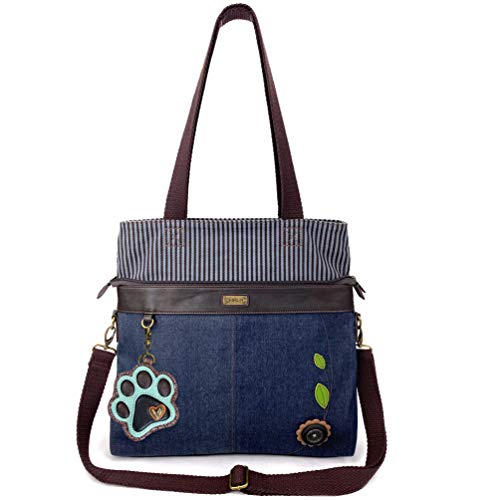 chala バッグ パッチ カバン かわいい Chala Canvas Convertibile Should Tote or Crossbody Bag with\"Paw Print\" Keyfob - Denimchala バッグ パッチ カバン かわいい