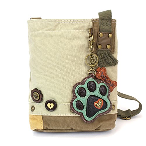 chala バッグ パッチ カバン かわいい Chala Canvas Crossbody Messenger handBags with Keyfob/Coin Purse - (Green Paw) (Sand- Teal Paw)chala バッグ パッチ カバン かわいい