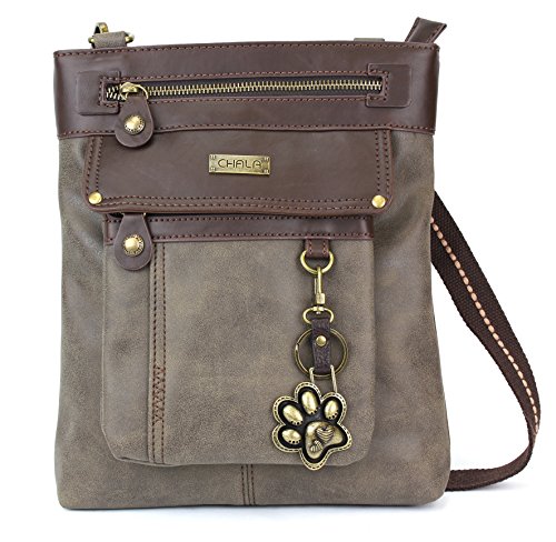 chala バッグ パッチ カバン かわいい CHALA GEMINI Crossbody Canvas Gift Messenger Bag Stone Grey - Paw Printchala バッグ パッチ カバン かわいい