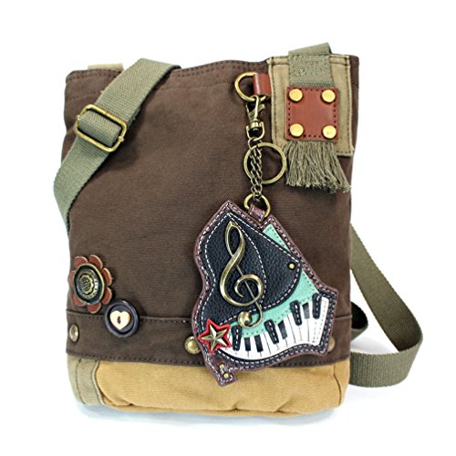 chala バッグ パッチ カバン かわいい CHALA Canvas Cotton Cross-body Tote Bags with Piano Key Fob/Coin Purse (Dark Brown)chala バッグ パッチ カバン かわいい