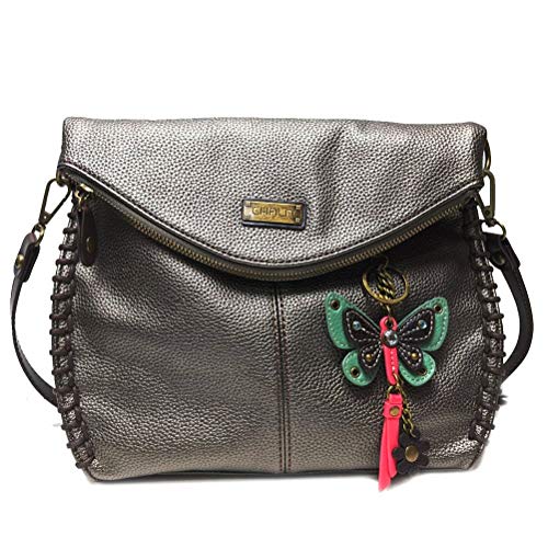 chala バッグ パッチ カバン かわいい CHALA Charming Crossbody Mid Size Handbag with Mini Butterfly/Dragonfly Key fob (Pewter)chala バッグ パッチ カバン かわいい