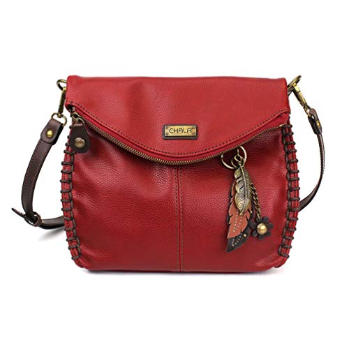 chala 御徒面子 継ぎ切れ 鞄 愛くるしい CHALA Charming Crossbody Shoulder Handbag With Zipper Flap Top and Key Fob- Burgundy (Metal Feather)chala 御徒面子 継ぎ切れ 鞄 愛くるしい