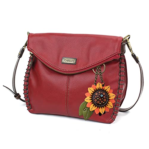 chala バッグ パッチ カバン かわいい CHALA Charming Crossbody Shoulder Handbag With Zipper Flap Top and Key Fob- Burgundy (Mini Sunflower)chala バッグ パッチ カバン かわいい|angelica