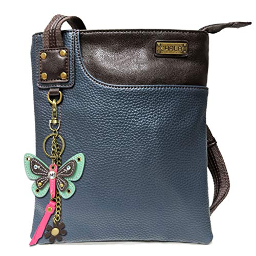 chala バッグ パッチ カバン かわいい Chala Small Crossbody Phone Purse | SOFT Vegan Leather SWING Bag in Navy Blue Color (Teal Butterfly)chala バッグ パッチ カバン かわいい