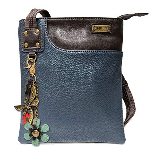 chala バッグ パッチ カバン かわいい Chala Small Crossbody Phone Purse | SOFT Vegan Leather SWING Bag in Navy Blue Color (Dragonfly with Teal Flower)chala バッグ パッチ カバン かわいい
