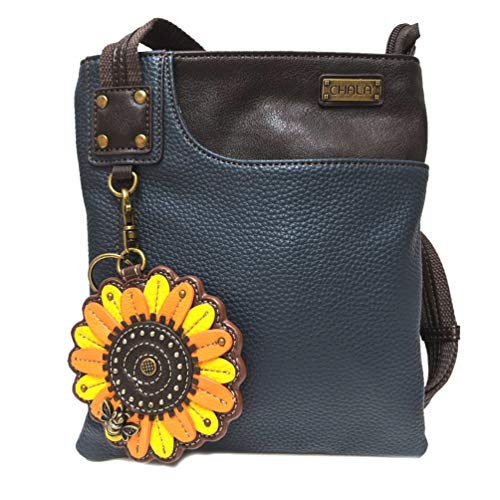 chala バッグ パッチ カバン かわいい Chala Small Crossbody Phone Purse | SOFT Vegan Leather SWING Bag in Navy Blue Color (Navy_ Coin Purse Sunflower)chala バッグ パッチ カバン かわいい
