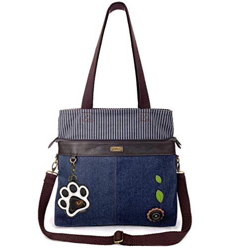 chala バッグ パッチ カバン かわいい CHALA Denim Canvas Convertible Stripe Work Tote (Denim_White Paw)chala バッグ パッチ カバン かわいい|angelica