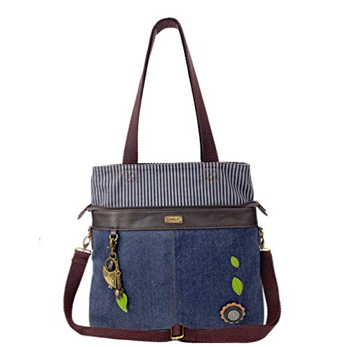 chala バッグ パッチ カバン かわいい CHALA Denim Convertible Stripe Work Tote in Navy Blue (Metal Owl)chala バッグ パッチ カバン かわいい｜angelica 19,980円