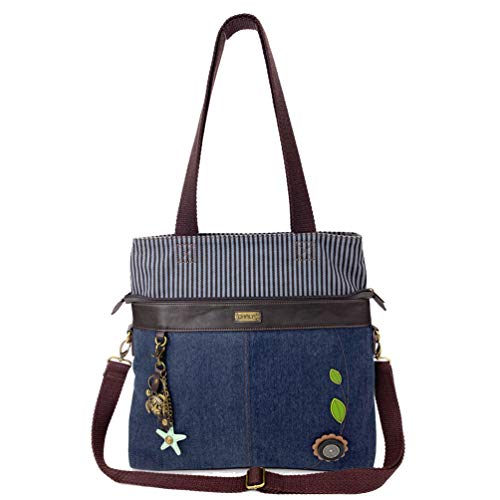 chala 御徒面子 継ぎ切れ 鞄 愛くるしい CHALA Denim Convertible Stripe Work Tote インチ Navy Blue (Metal Turtle with Starfish)chala 御徒面子 継ぎ切れ 鞄 愛くるしい
