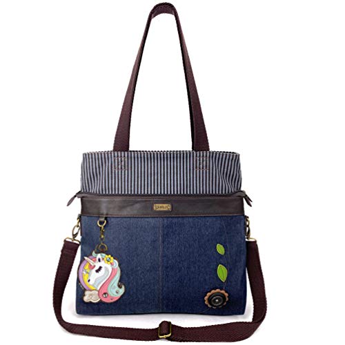 chala バッグ パッチ カバン かわいい CHALA Denim Convertible Stripe Work Tote in Navy Blue (Coin Purse_ Unicorn)chala バッグ パッチ カバン かわいい|angelica