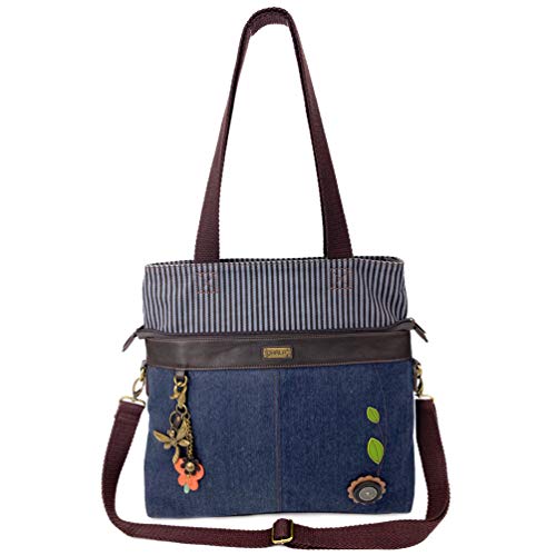 chala 御徒面子 継ぎ切れ 鞄 愛くるしい Chala Canvas Stripe Work Tote | Large Convertible Crossbody or Shoulder Handbag (Denim_ Metal Dragonfly-2)chala 御徒面子 継ぎ切れ 鞄 愛くるしい