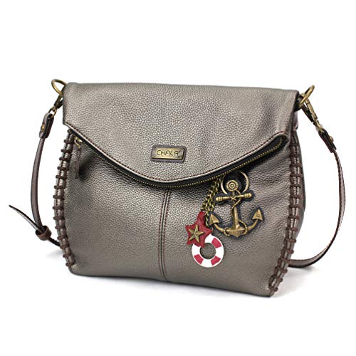 chala バッグ パッチ カバン かわいい Chala Charming Crossbody Bag Shoulder Handbag With Flap Top and Zipper (Metal Anchor - PEWTER)chala バッグ パッチ カバン かわいい|angelica