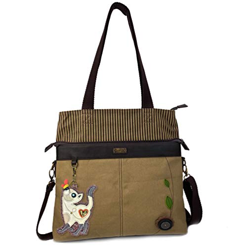 chala バッグ パッチ カバン かわいい CHALA Canvas Convertible Stripe Work Tote with Chala Key-Fob in Light Olive (White Cat)chala バッグ パッチ カバン かわいい｜angelica 19,310円