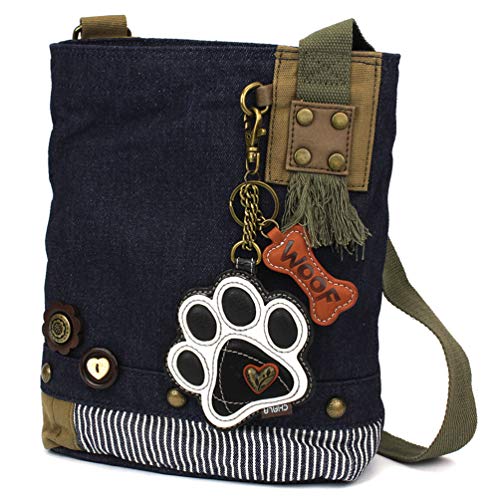 chala バッグ パッチ カバン かわいい CHALA Patch Cross-Body Women Handbag, Blue Denim Canvas Messenger Bag - PawPrint B\u0026W - Denimchala バッグ パッチ カバン かわいい