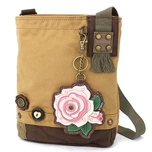 chala バッグ パッチ カバン かわいい CHALA Handbags Brown/Olive Canvas Patch Cross-body Messenger Bags with 2020 new coin purse (Brown_Pink Rose)chala バッグ パッチ カバン かわいい