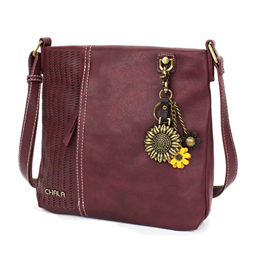 chala 御徒面子 継ぎ切れ 鞄 愛くるしげ CHALA Laser Cut Crossbody Faux Leather - Metal Sunflower - Plumchala 御徒面子 継ぎ切れ 鞄 愛くるしげ