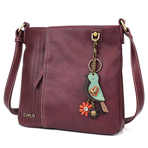 chala 御徒面子 継ぎ切れ 鞄 愛くるしげ CHALA Laser Cut Crossbody Faux Leather - Mini Keychain Bird - Plumchala 御徒面子 継ぎ切れ 鞄 愛くるしげ