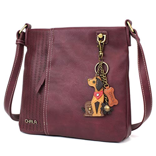chala 御徒面子 継ぎ切れ 鞄 愛くるしげ CHALA Laser Cut Crossbody Faux Leather - Mini Keychain Dog - Plumchala 御徒面子 継ぎ切れ 鞄 愛くるしげ