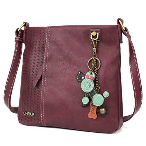 chala 御徒面子 継ぎ切れ 鞄 愛くるしげ CHALA Laser Cut Crossbody Faux Leather - Mini Keychain Poodle - Plumchala 御徒面子 継ぎ切れ 鞄 愛くるしげ