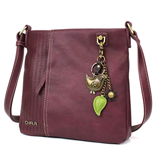 chala 御徒面子 継ぎ切れ 鞄 愛くるしげ CHALA Laser Cut Crossbody Faux Leather - Metal Bird - Plumchala 御徒面子 継ぎ切れ 鞄 愛くるしげ