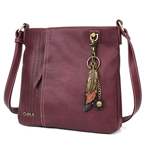 chala 御徒面子 継ぎ切れ 袋 愛くるしい CHALA Laser Cut Crossbody Faux Leather - Metal Feather - Plumchala 御徒面子 継ぎ切れ 袋 愛くるしい
